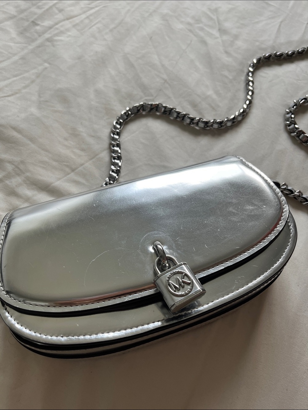 Michael Kors Silver Metallic Chain Crossbody Bag - Picture 3 of 11